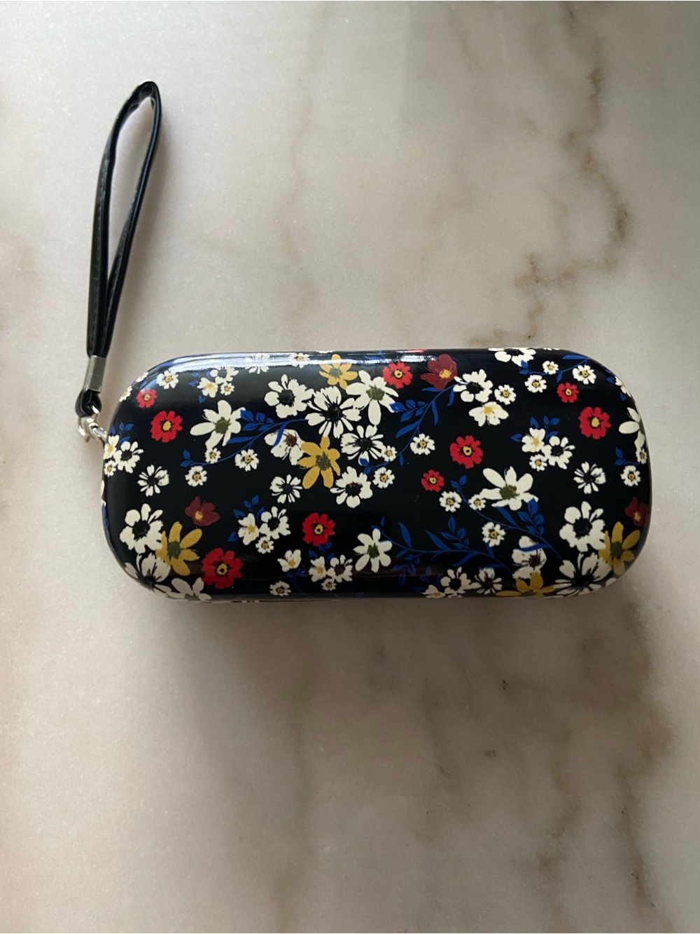 Kensie Black Floral Wristlet Case with Red, White, Yellow & Blue Flowers